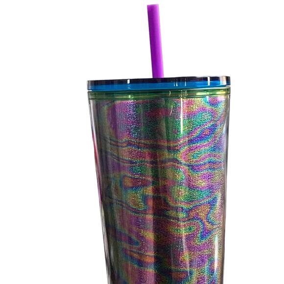New Starbucks Purple Blue Green Chrome Swirl Venti Cup 24 oz - Picture 4 of 4